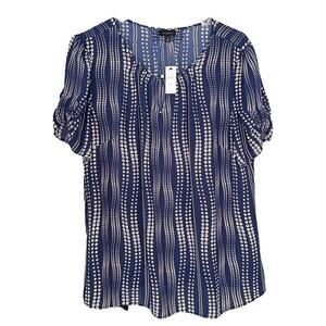 Talbots Navy Ditsy Flower Blouse XL
